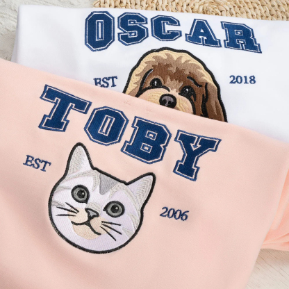 Custom Embroidered Pet Portrait Sweatshirt for Pet Lover