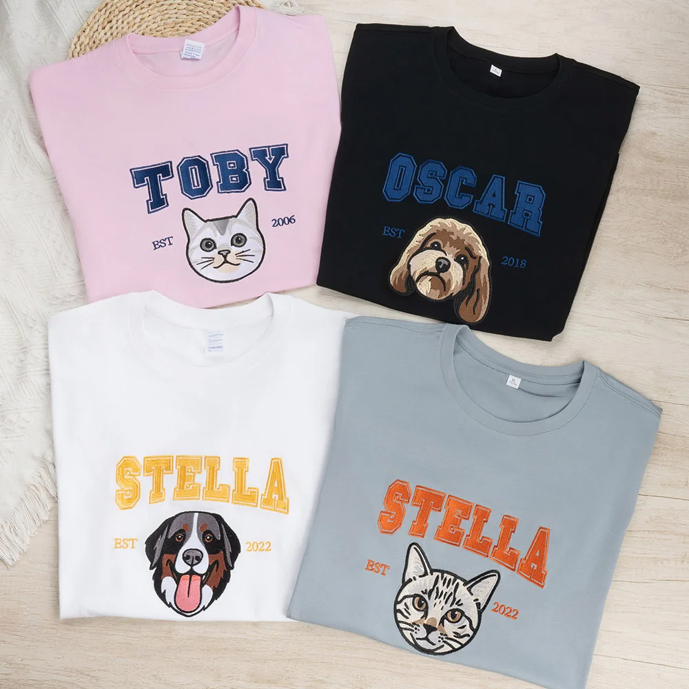 Custom Embroidered Pet Portrait Sweatshirt for Pet Lover