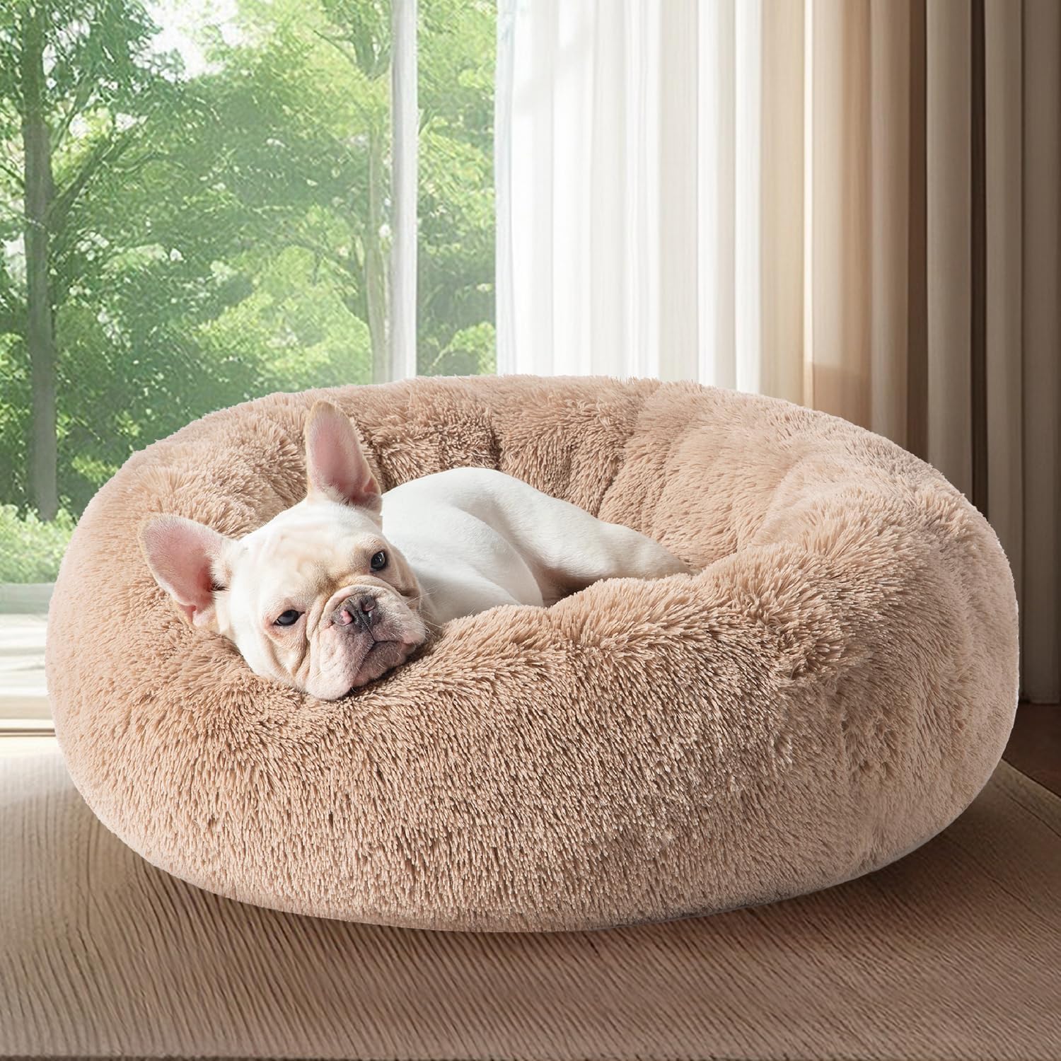 Anti-Slip Round Fluffy Plush Faux Fur Washable Medium Pet Bed