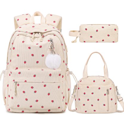 Corduroy Backpack with Lunch Bag and Pencil Pouch for Teen Kids 