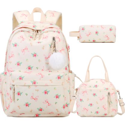 Corduroy Backpack with Lunch Bag and Pencil Pouch for Teen Kids 