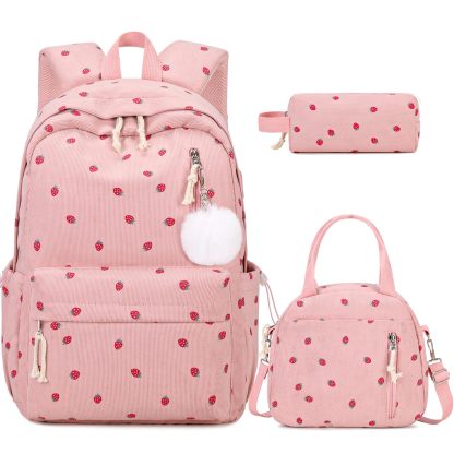 Corduroy Backpack with Lunch Bag and Pencil Pouch for Teen Kids 