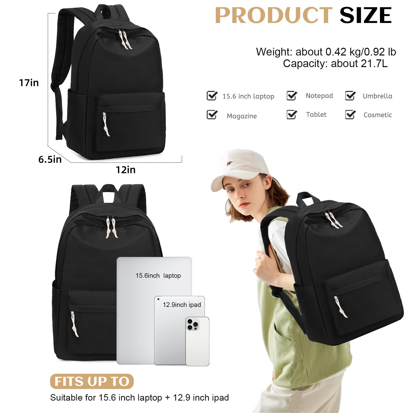 Stylish Solid Beige School & Laptop Backpack for Teen
