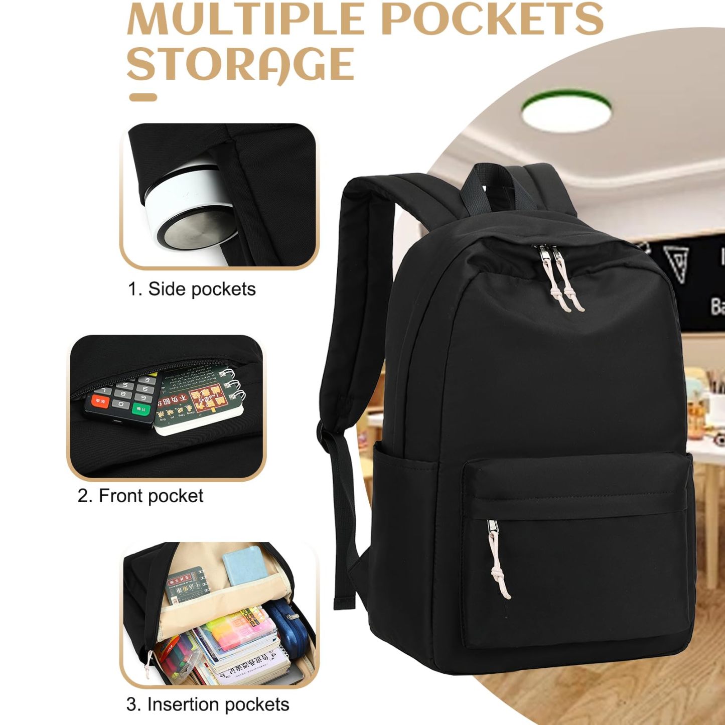 Stylish Solid Beige School & Laptop Backpack for Teen