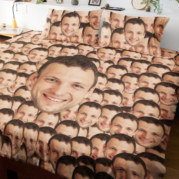 Personalized Face Double Bedding Set with Duvet Cover Pillowslip Set