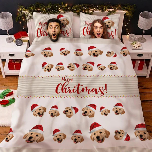 Personalized Photo Double Bedding Sheet And Duvet Cover Pillowslip for Pet Lover