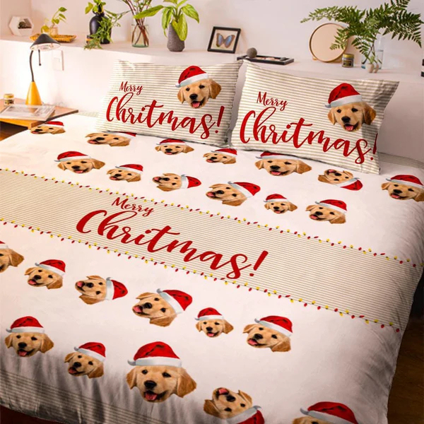 Personalized Photo Double Bedding Sheet And Duvet Cover Pillowslip for Pet Lover