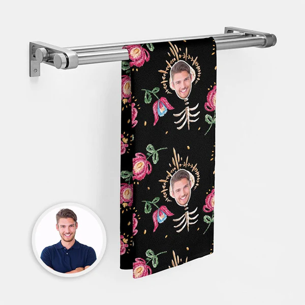 Personalized Bone Flowers Photo Towel Funny Gifts