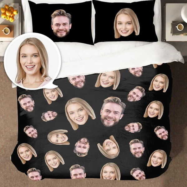 Personalized Face Double Bedding Set with Duvet Cover Pillowslip Set for Couple