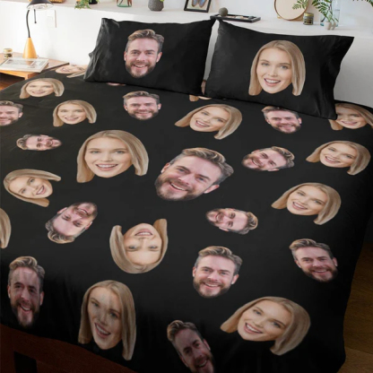 Personalized Face Double Bedding Set with Duvet Cover Pillowslip Set for Couple