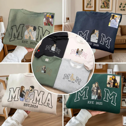 Personalized Embroidered Mama and Kids Portrait Hoodie