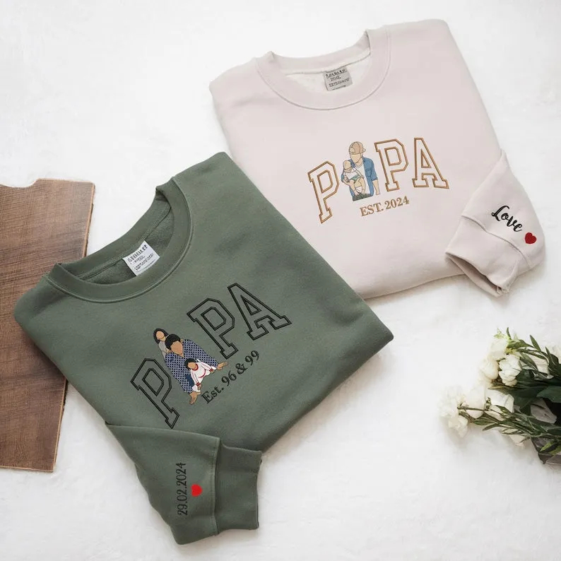 Personalized Embroidered Mama and Kids Portrait Hoodie