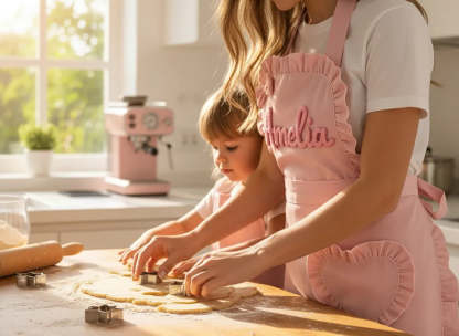 Personalized Name Cooking Apron With Ruffled Heart Pocket Baking Lover Mother's Day Gift