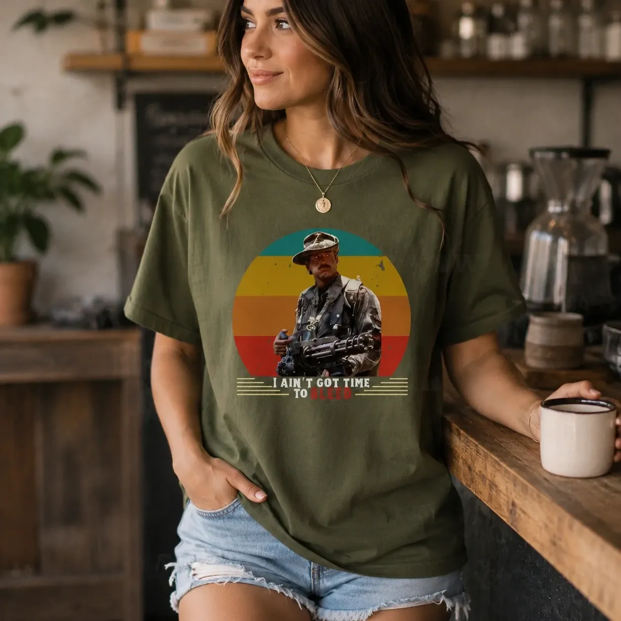 The Retro Sunset No Time To Bleed Action Movie Tee
