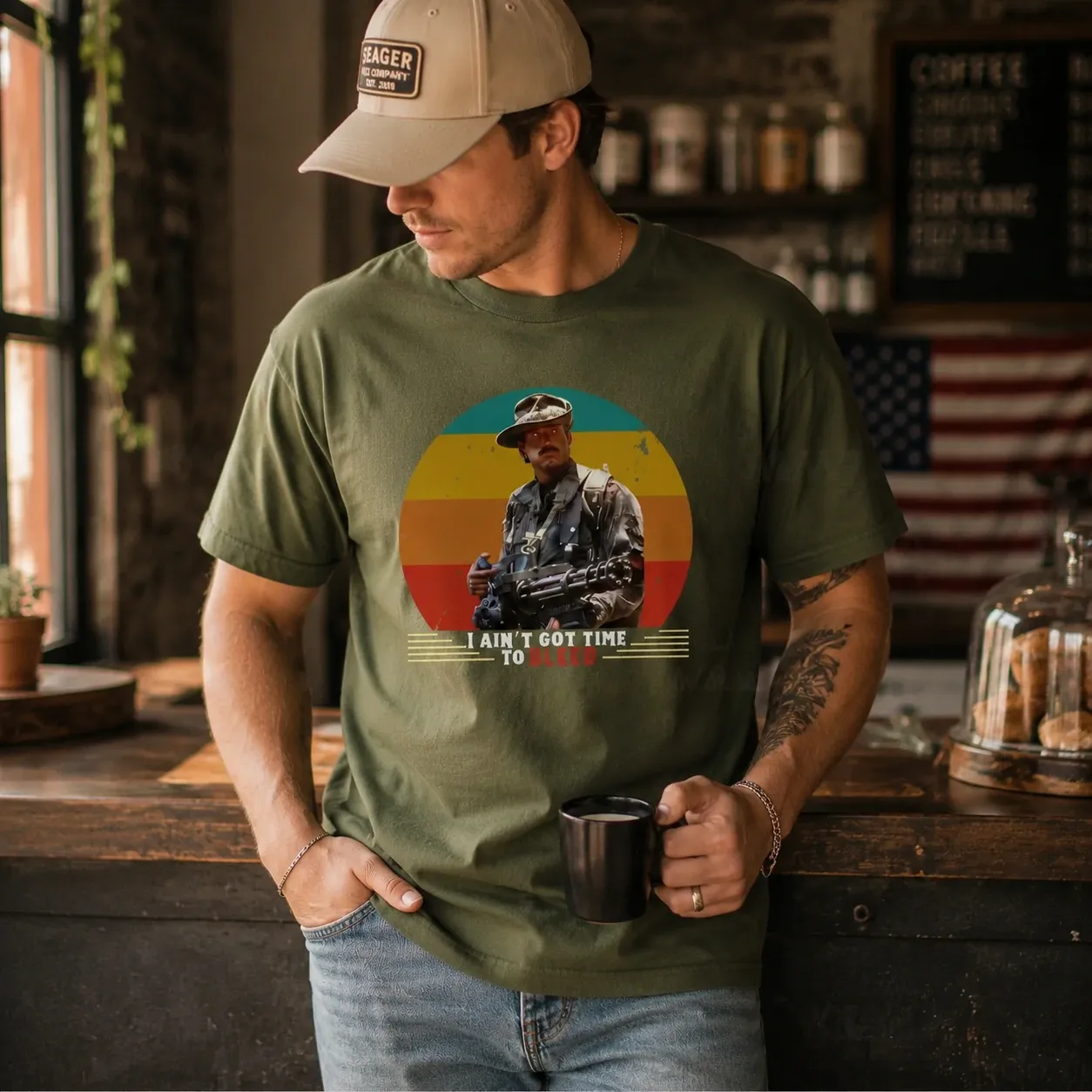 The Retro Sunset No Time To Bleed Action Movie Tee