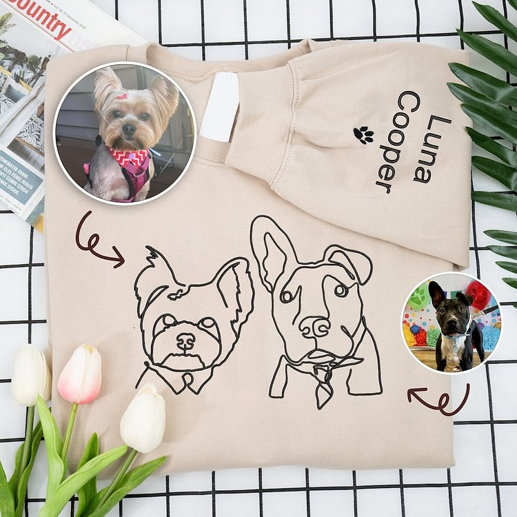 Custom Embroidered Line Art Pet Sweatshirt