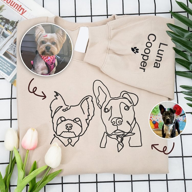 Custom Embroidered Line Art Pet Sweatshirt
