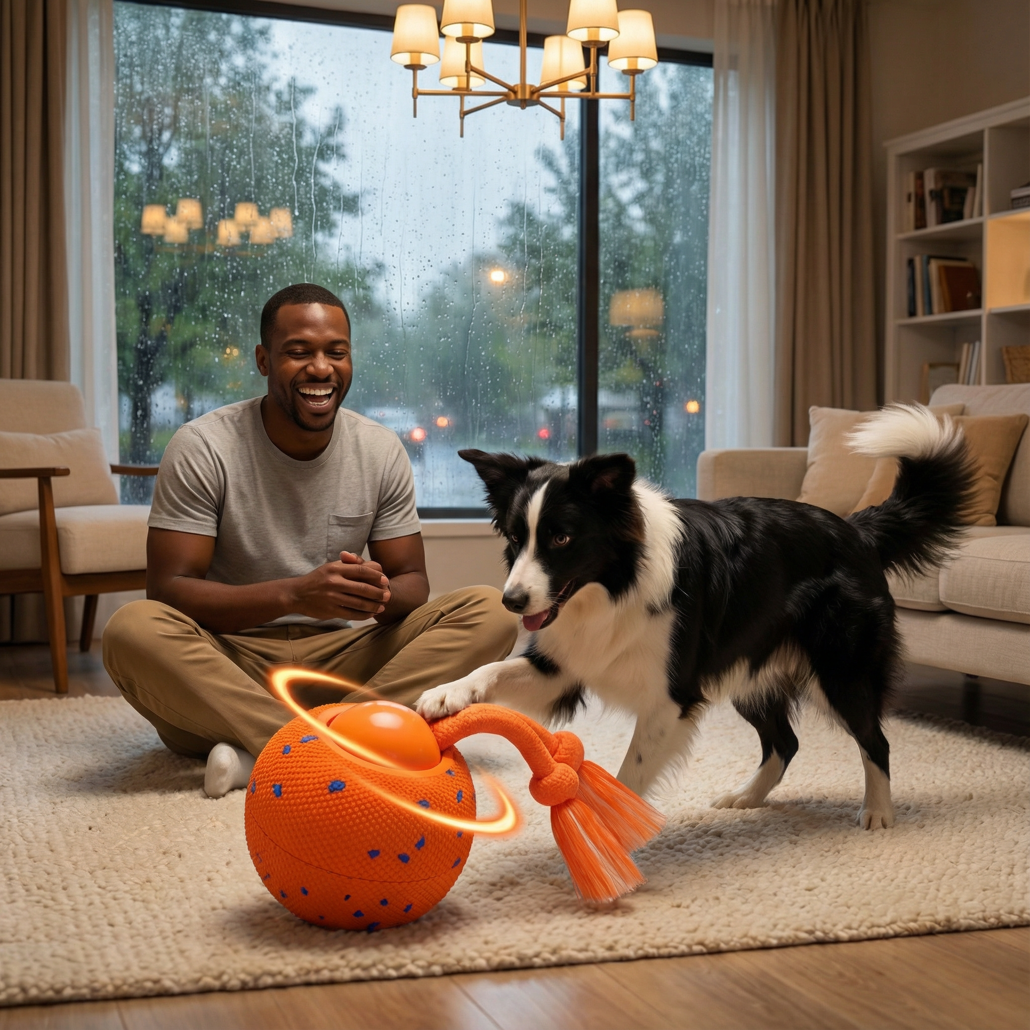 Smart Interactive Dog Toy Wicked Ball Rolly Automatic Moving Bouncing Rotating E-TPU Material Rope Barks Sound Active Rolling