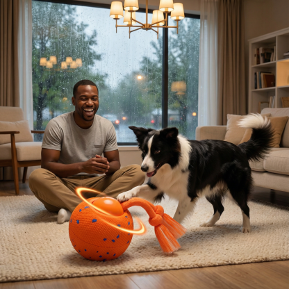 Smart Interactive Dog Toy Wicked Ball Rolly Automatic Moving Bouncing Rotating E-TPU Material Rope Barks Sound Active Rolling