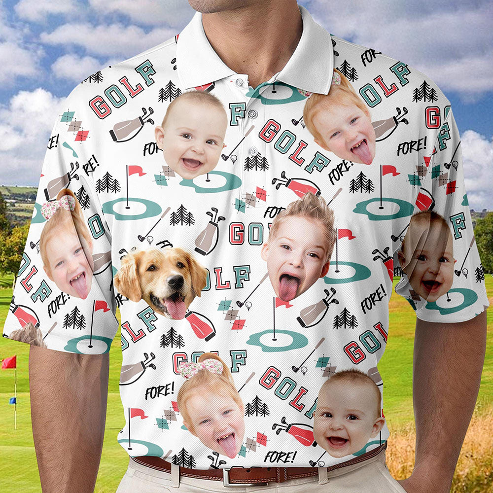 Personalized Kid's Face Photo Polo Shirt Father's Day Gift For Dad Short Sleeve Golf Shirt Gift for Husband