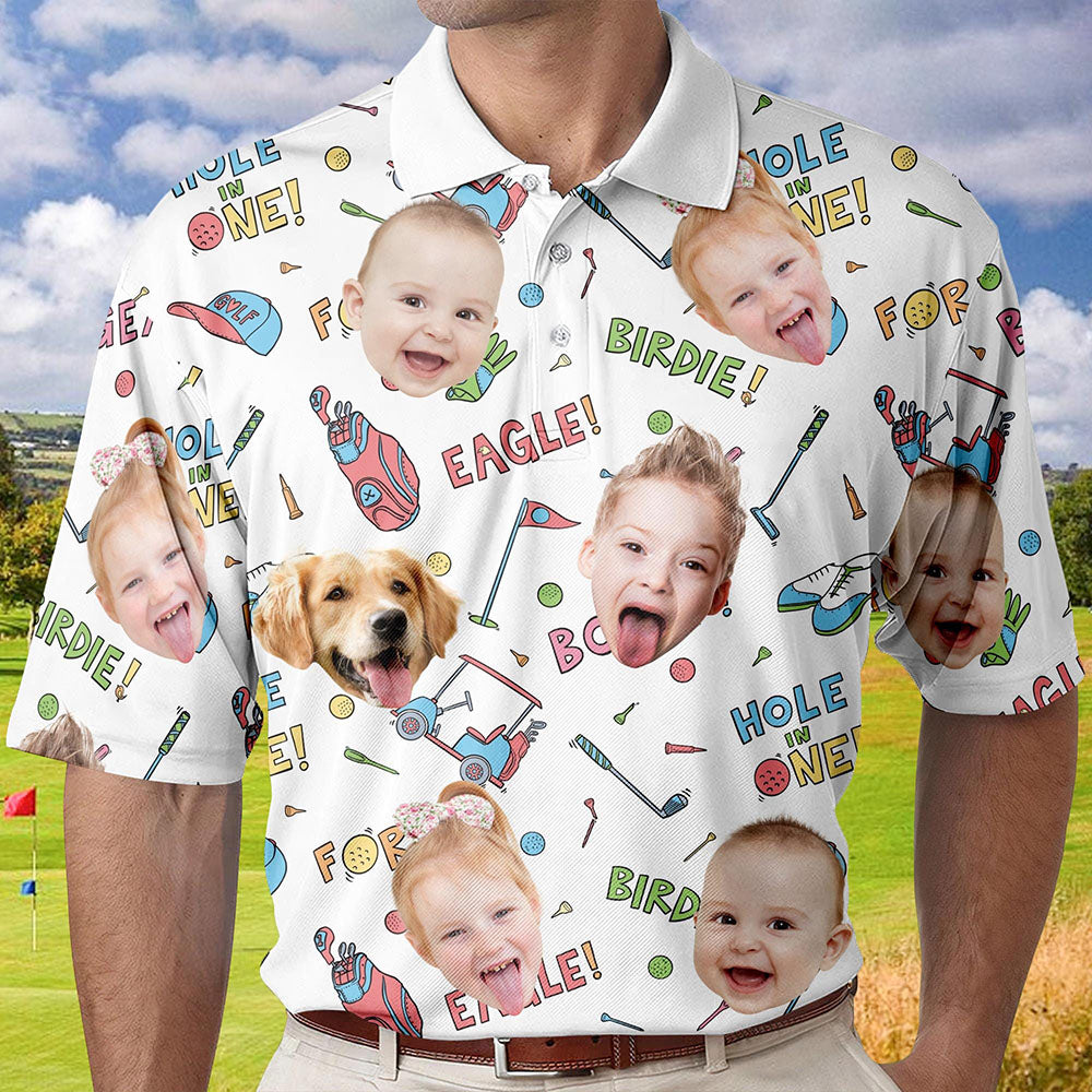 Personalized Kid's Face Photo Polo Shirt Father's Day Gift For Dad Short Sleeve Golf Shirt Gift for Husband