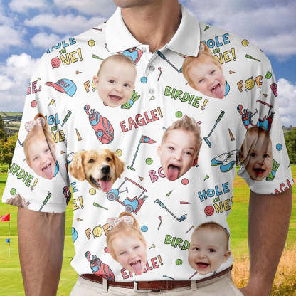 Personalized Kid's Face Photo Polo Shirt Father's Day Gift For Dad Short Sleeve Golf Shirt Gift for Husband