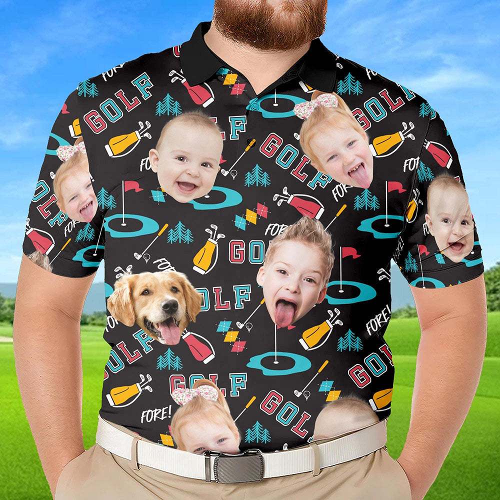 Personalized Kid's Face Photo Polo Shirt Father's Day Gift For Dad Short Sleeve Golf Shirt Gift for Husband