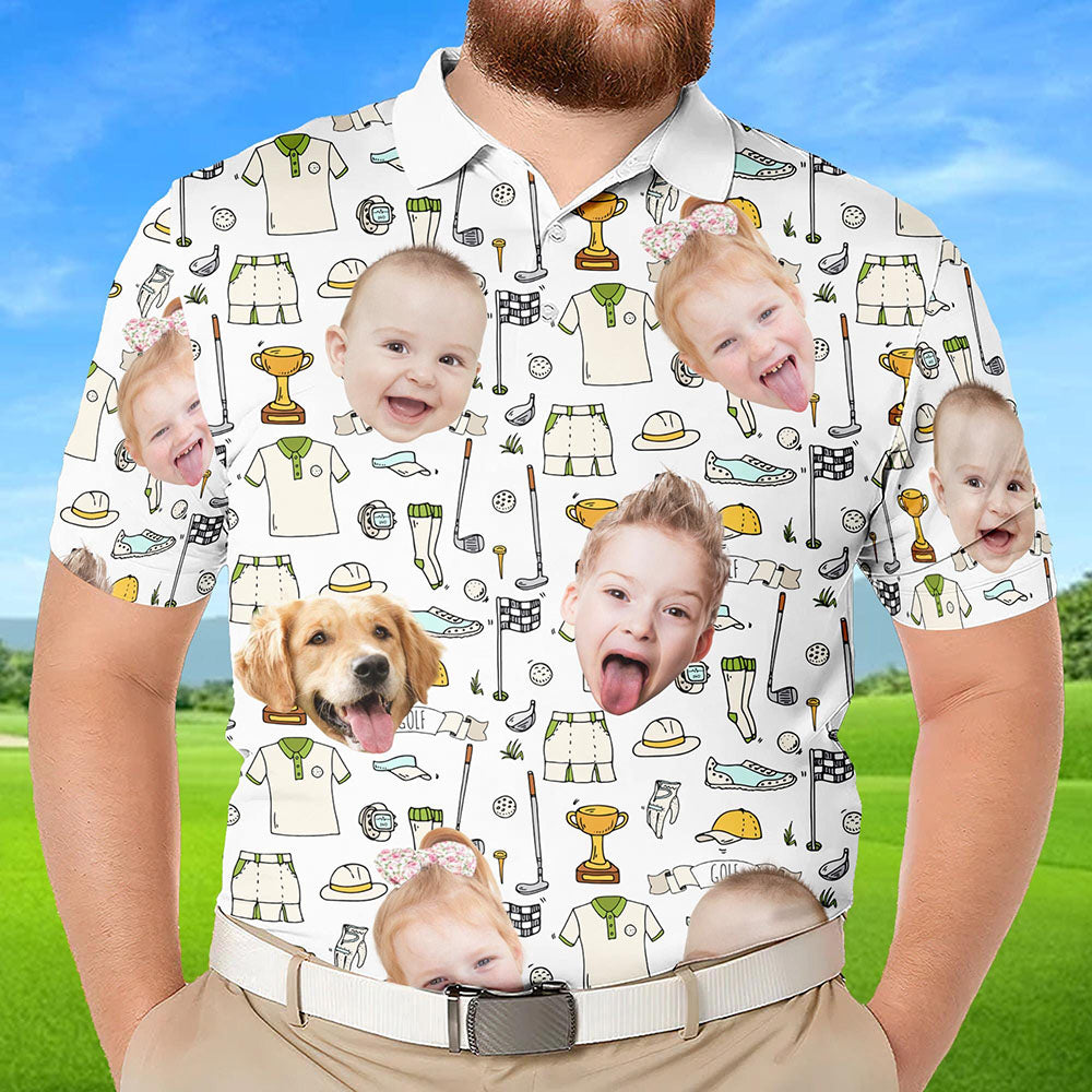 Personalized Kid's Face Photo Polo Shirt Father's Day Gift For Dad Short Sleeve Golf Shirt Gift for Husband