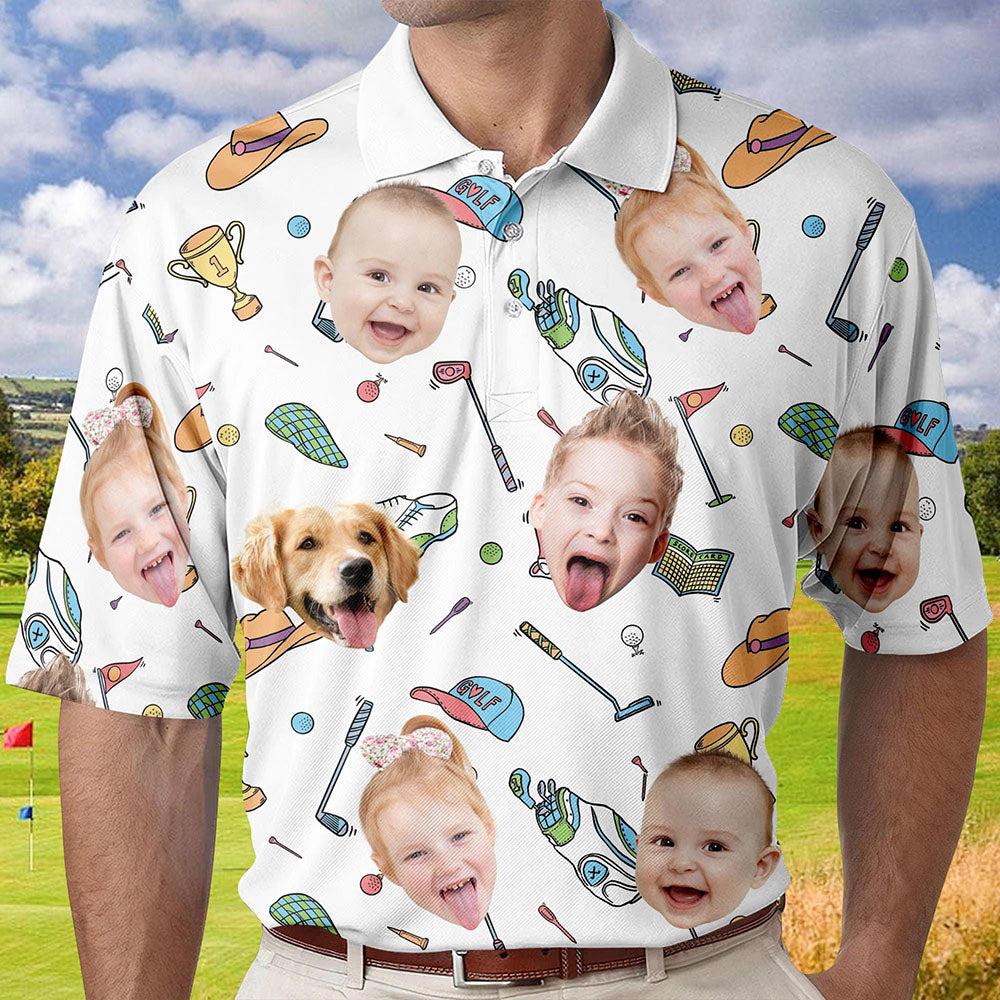 Personalized Kid's Face Photo Polo Shirt Father's Day Gift For Dad Short Sleeve Golf Shirt Gift for Husband