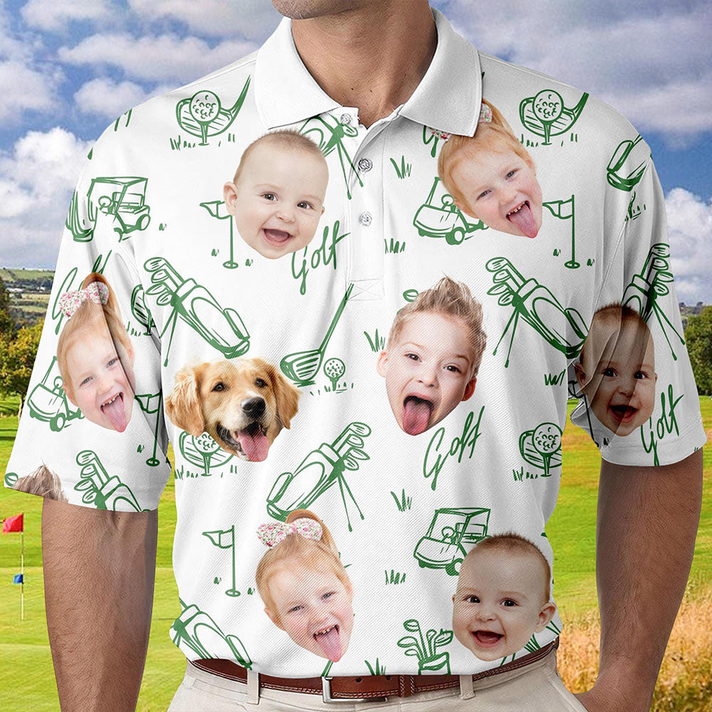 Personalized Kid's Face Photo Polo Shirt Father's Day Gift For Dad Short Sleeve Golf Shirt Gift for Husband