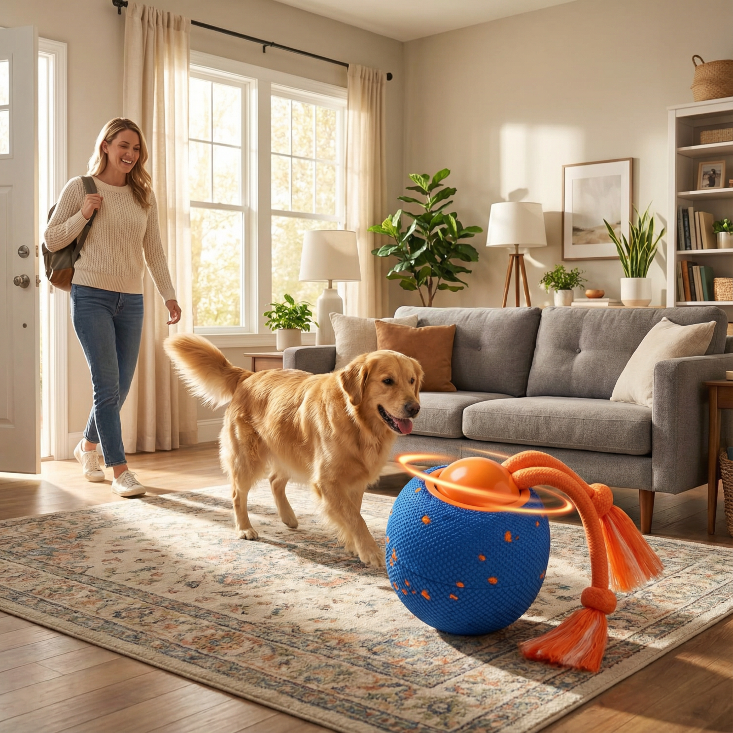 Smart Interactive Dog Toy Wicked Ball Rolly Automatic Moving Bouncing Rotating E-TPU Material Rope Barks Sound Active Rolling