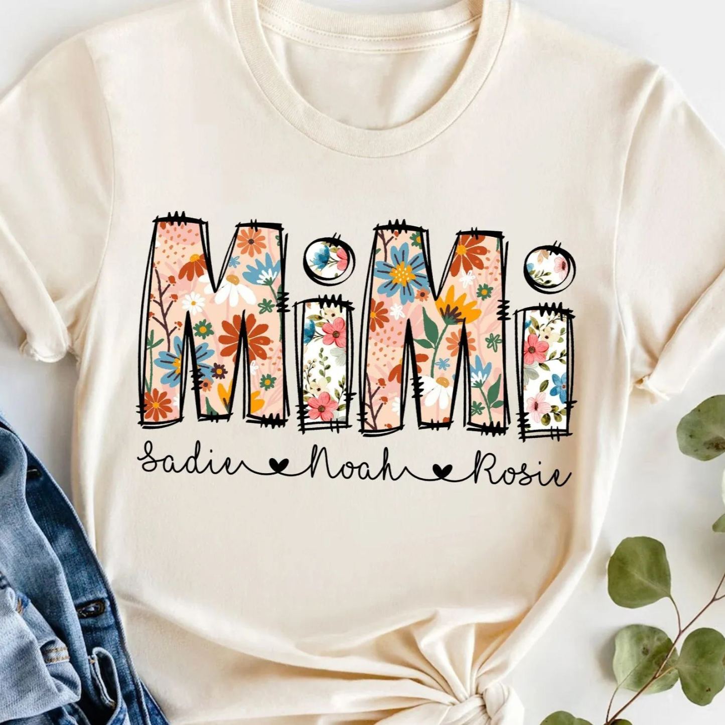 Personalized Mom Shirt with Kids Names Mother’s Day Gifts