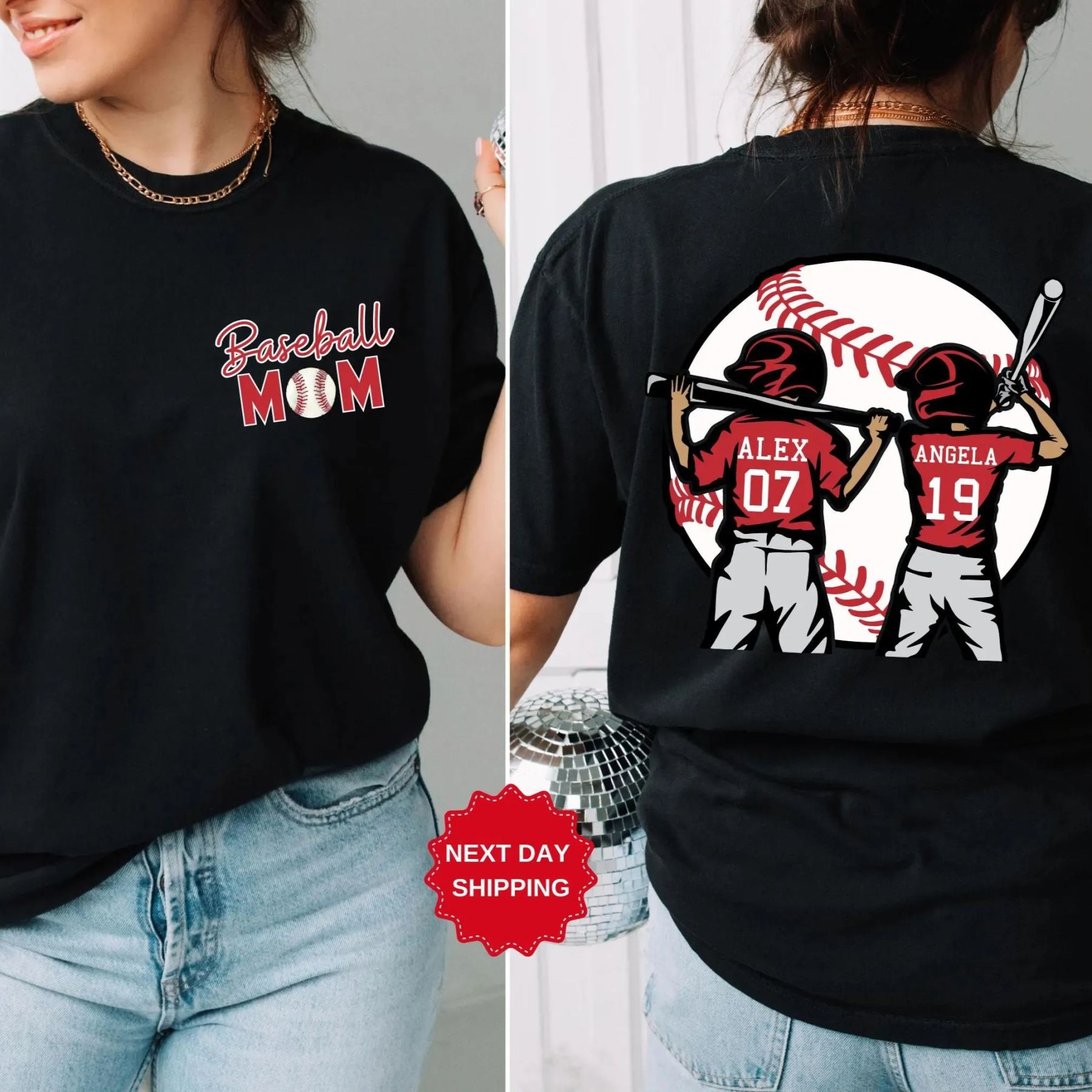 Personalized Baseball Mom Shirt with Kids Names