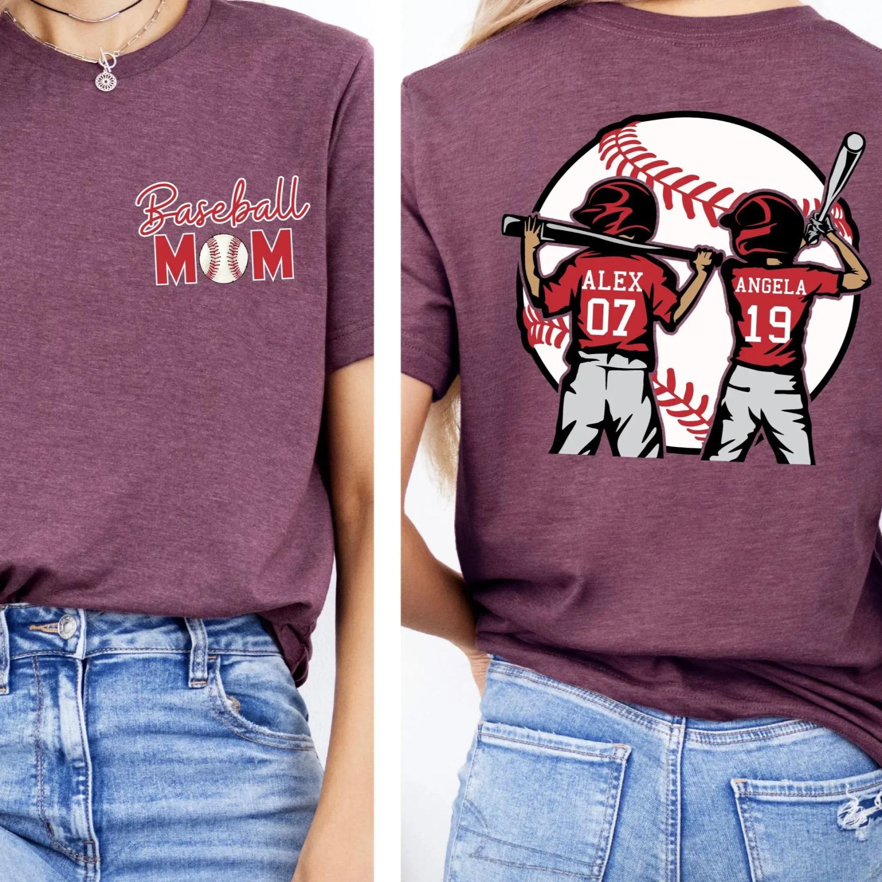 Personalized Baseball Mom Shirt with Kids Names