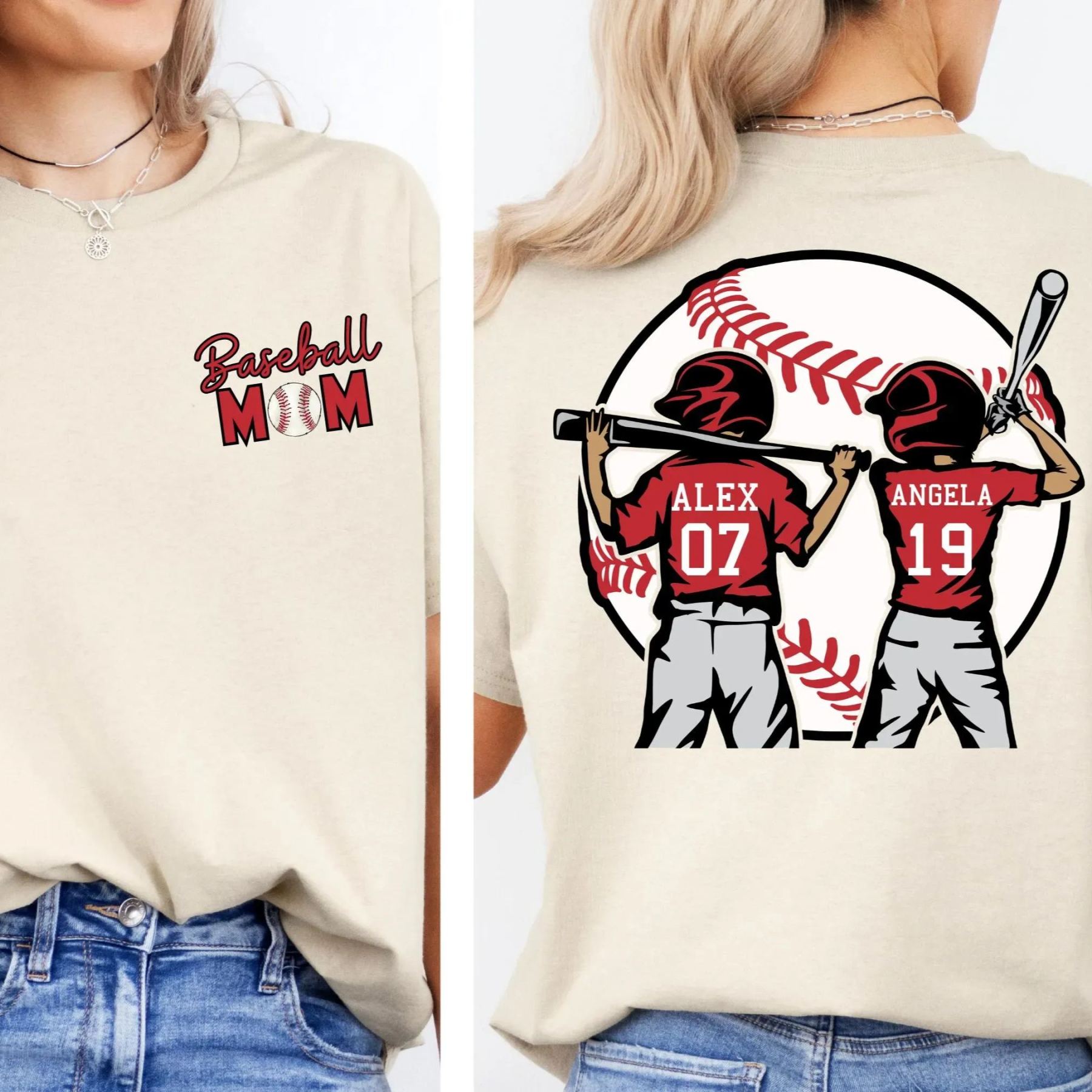 Personalized Baseball Mom Shirt with Kids Names