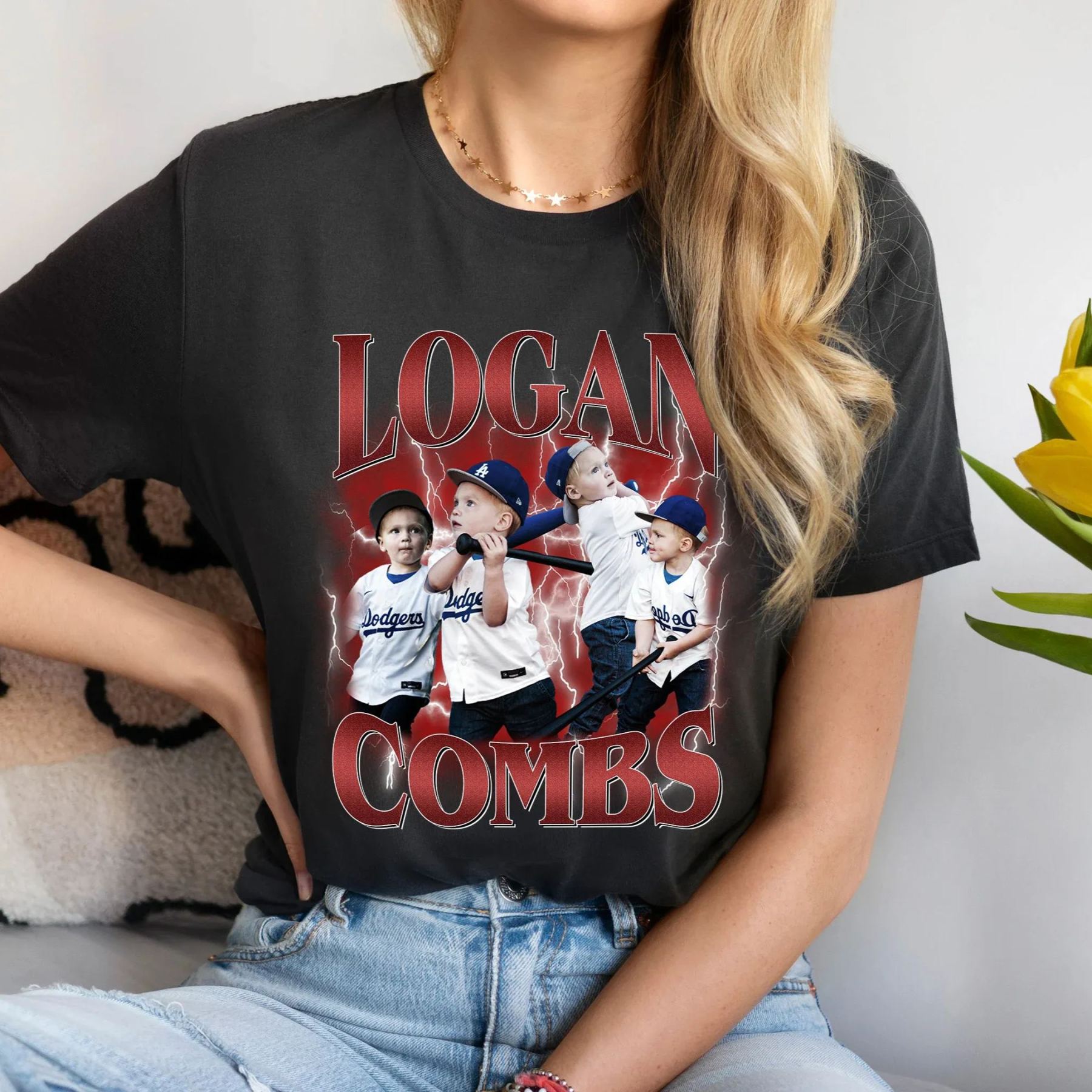 Personalized Photo Baseball Name Rap Tee for Mom