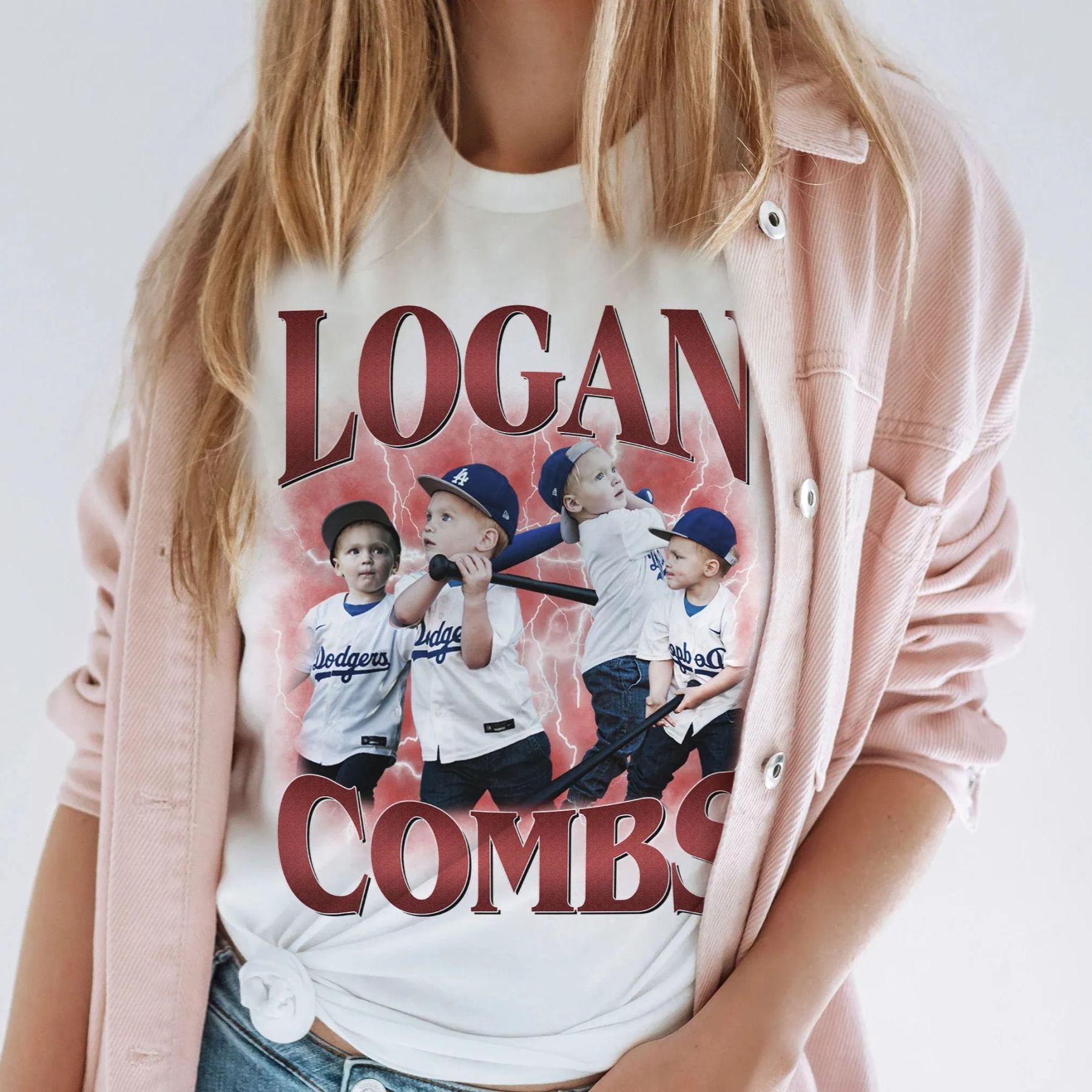 Personalized Photo Baseball Name Rap Tee for Mom