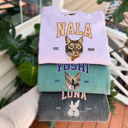 Custom Embroidered Sweatshirt With Pet Face Photo