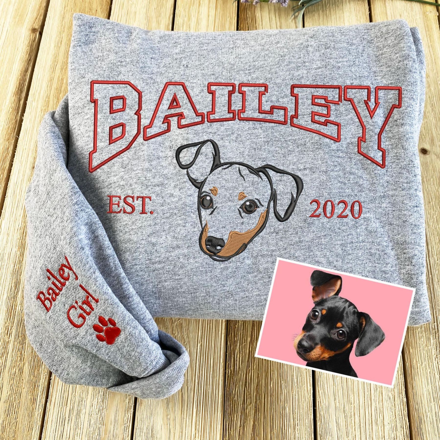 Custom Embroidered Sweatshirt With Dog Face Photo 
