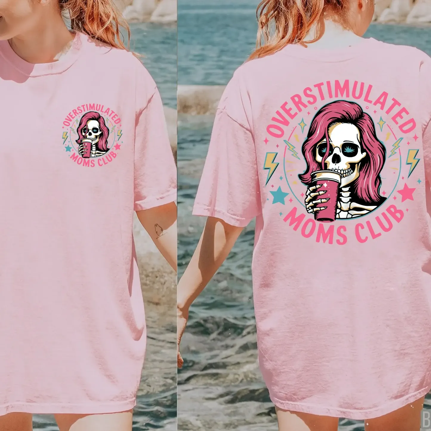 Funny Skeleton Overstimulated Moms Club Coffee T-Shirt Retro Distressed Graphic Tee
