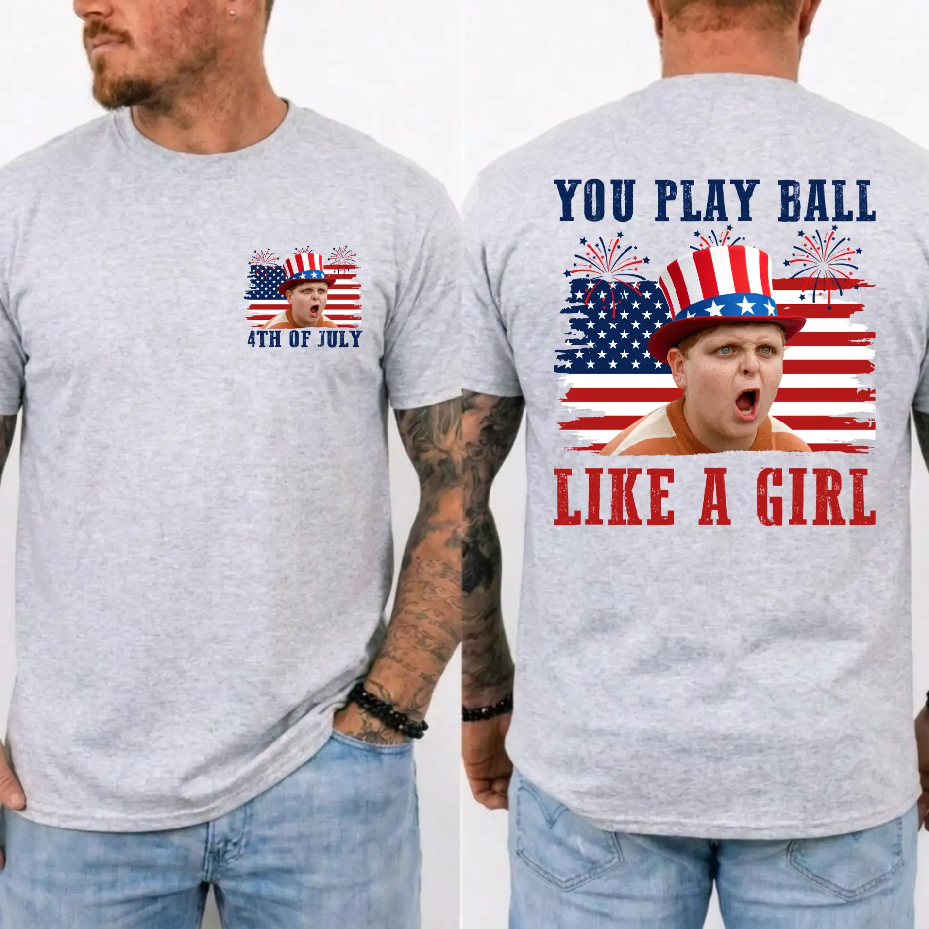 You Play Ball Like A Girl 4th of July Shirt Vintage Baseball Fan Tee