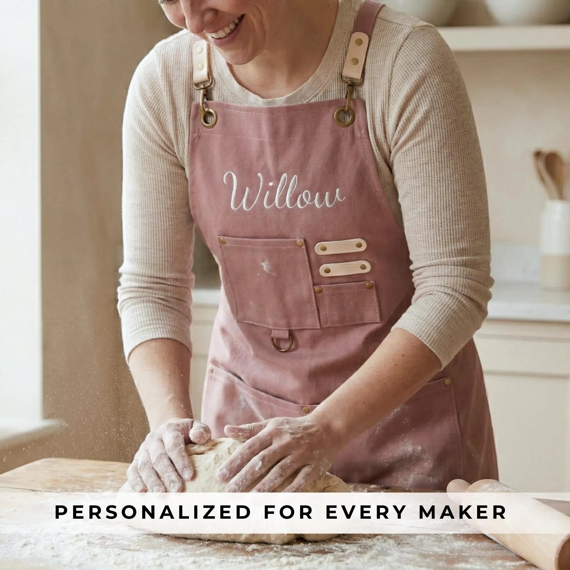 Personalized Apron with Embroidered Name Heavy Duty Cotton Canvas Apron with Pocket Adjustable Barista Apron Mother's Day Gift