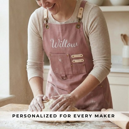 Personalized Apron with Embroidered Name Heavy Duty Cotton Canvas Apron with Pocket Adjustable Barista Apron Mother's Day Gift
