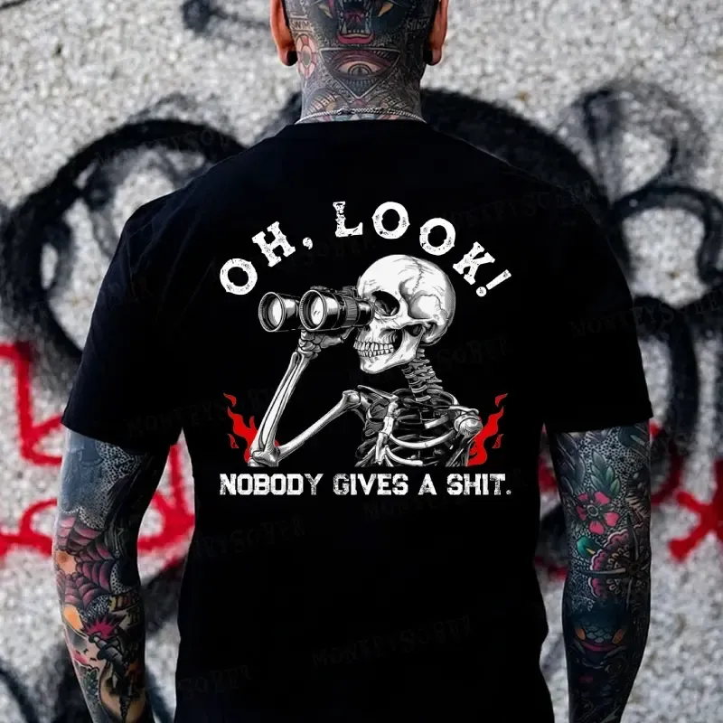 Nobody Gives A Shit Sarcastic Skull Printing Tee