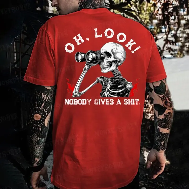 Nobody Gives A Shit Sarcastic Skull Printing Tee