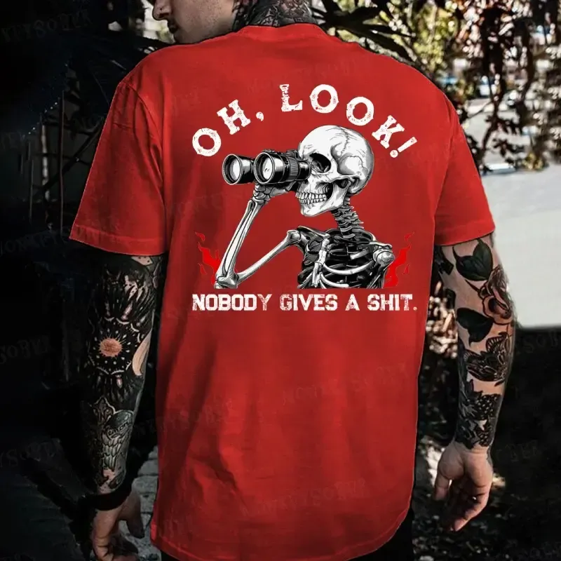 Nobody Gives A Shit Sarcastic Skull Printing Tee