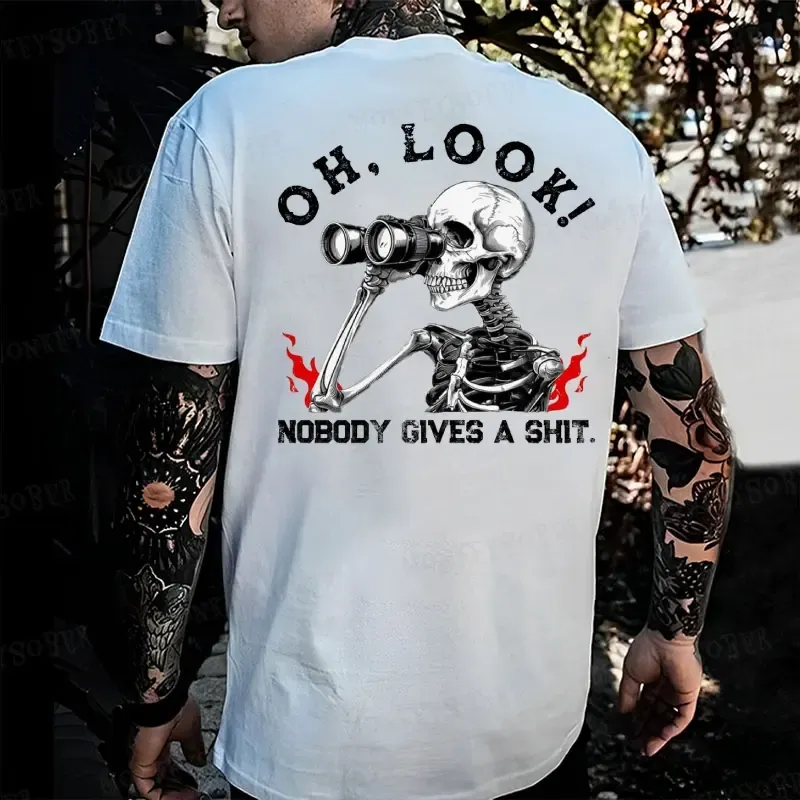 Nobody Gives A Shit Sarcastic Skull Printing Tee