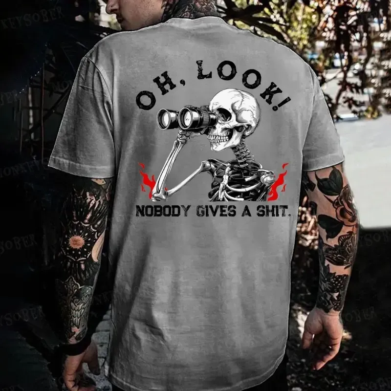 Nobody Gives A Shit Sarcastic Skull Printing Tee