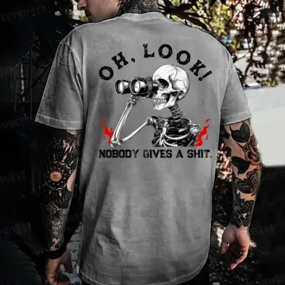 Nobody Gives A Shit Sarcastic Skull Printing Tee