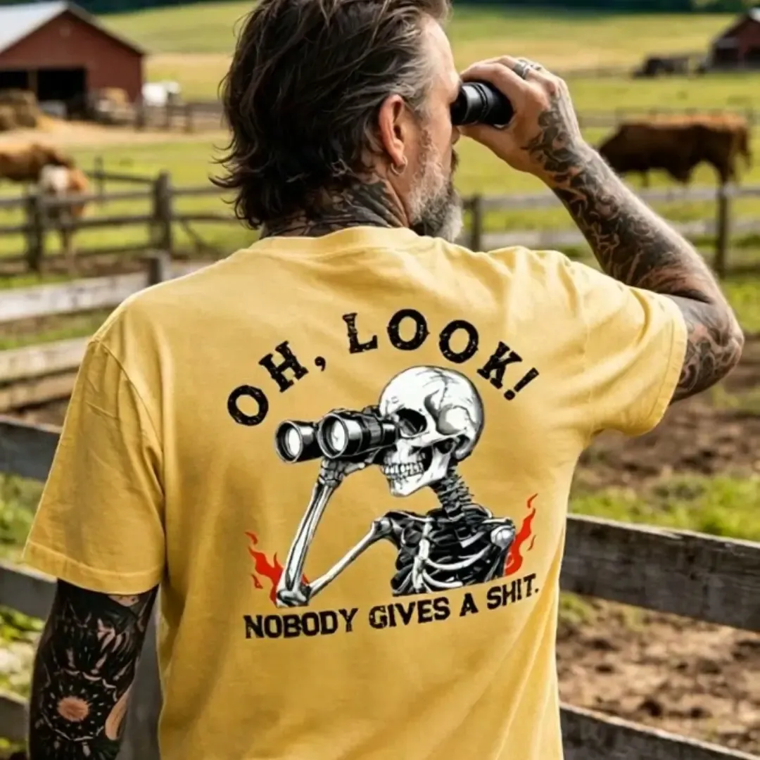Nobody Gives A Shit Sarcastic Skull Printing Tee